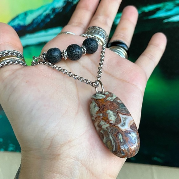 Double layer necklace lava rock red leopard jasper - Picture 11 of 11